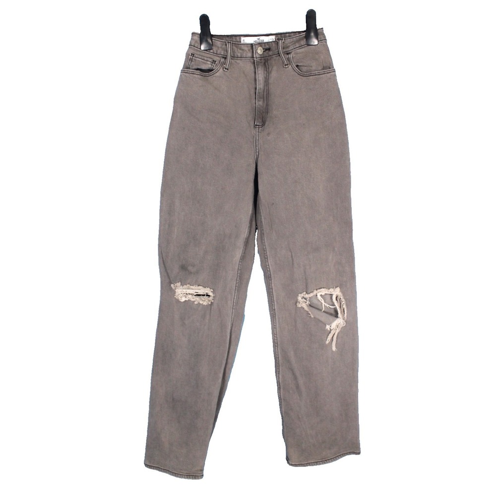 HOLLISTER Faded Gray DESTROYED Straight Leg CURVY ULTRA High-Rise DAD JEANS 24
